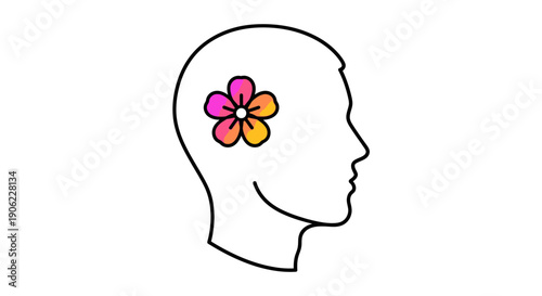 Mindfulness and wellbeing with a blossoming floral thought in a human head outline representing