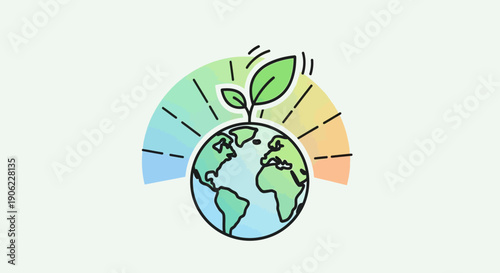 Vibrant illustration of a green sprout growing from Earth symbolizing environmental care and