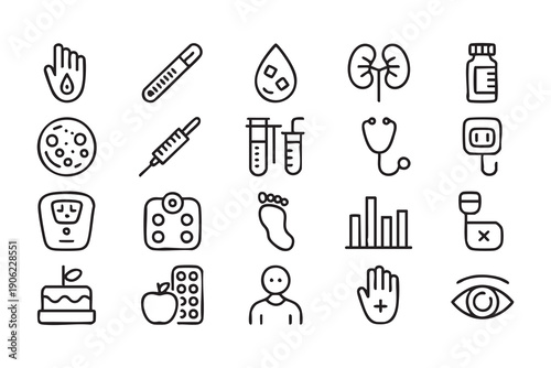 Healthcare diabetes management icon bundle