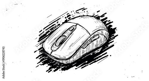 Hand drawn illustration of a computer mouse depicting a modern input device for digital interaction