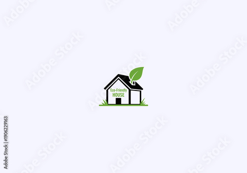 Vector Ilustration idea Concept Eco-Friendly House Logo with Green Leaf Symbolizing Sustainability.