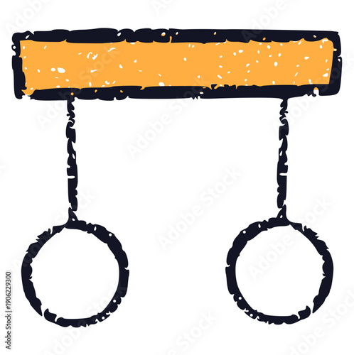 Hand Drawn Crayon Gymnastic Rings Icon, Wax Pastel Sport Equipment Doodle, Rough Texture Fitness Element for Workout or Gym Concept