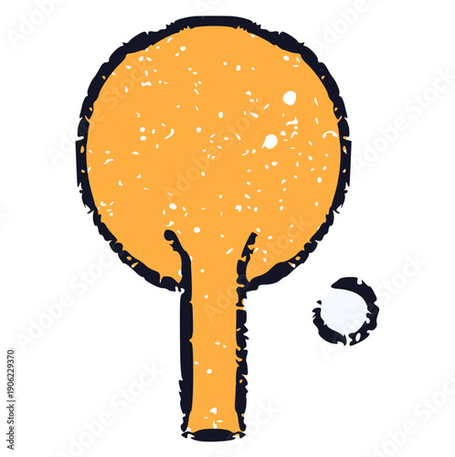 hand drawn crayon table tennis paddle with ball, wax crayons, rough texture doodle ping pong element perfect for sports tournament, indoor game, hobby, or active lifestyle concept