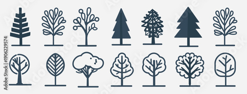  illustrated tree icons depicting various tree shapes