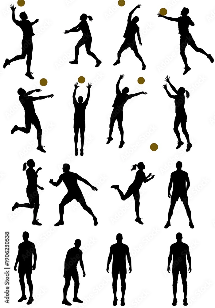 Fototapeta premium Volleyball Silhouettes: A Dynamic Set