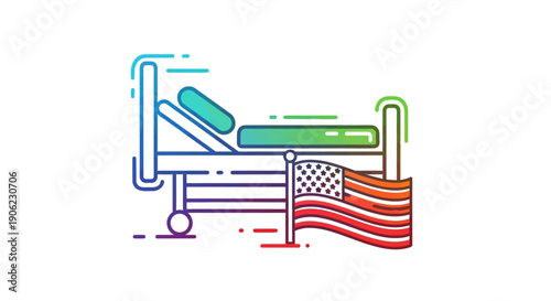 USA medical care symbol with national flag modern line art gradient icon design