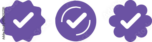 badge verification checkmark vector icons set flat purple emblems