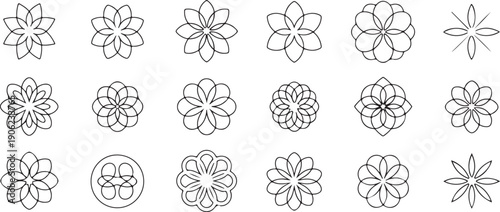 mandala assortment of symmetrical petal shapes vector icons