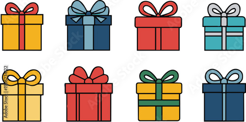 gift present icons vector set with ribbons and bows