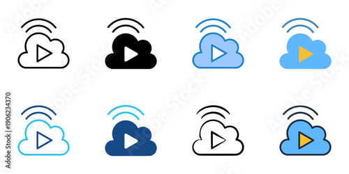 Streaming icons set multiple style collection. Editable stroke 
