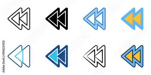 Rewind icons set multiple style collection. Editable stroke 
