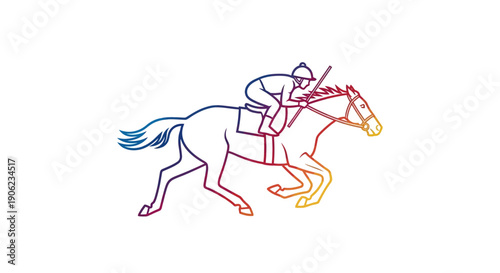 Vibrant Line Art Jockey Racing Horse Dynamic Equestrian Sport Illustration on White Background