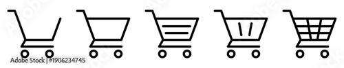 empty stroke shopping cart vector icon collection, thin line trolley basket symbol set