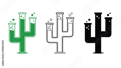 Laboratory equipment icon set with three beaker cactus illustrations