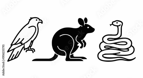 Bird, mouse, and snake illustration showcasing wildlife animals in a simple graphic style