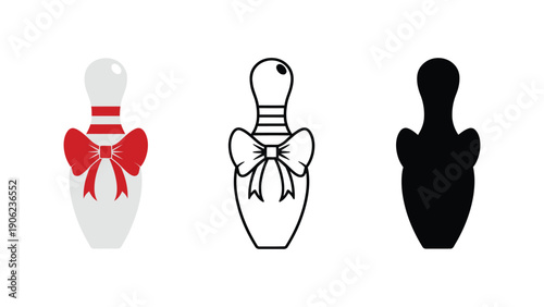 Three bowling pins with different designs on white background