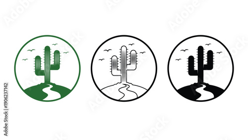 Cactus vector icons in different colors and styles for design