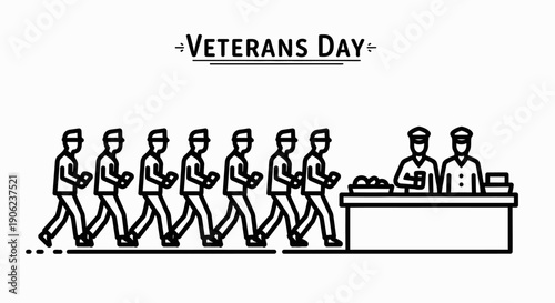 Veterans Day line art illustration honoring service members with a minimalist design for patriotic