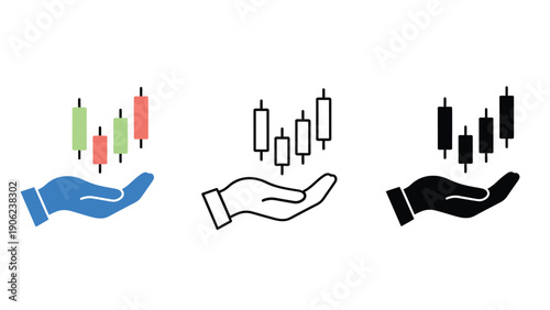Hand holding a stock market candlestick chart with upward trend.