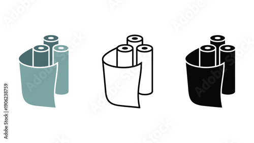 Colorful illustrations of toilet paper rolls in different shades and styles