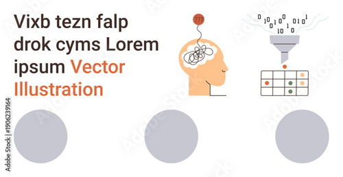 Artificial intelligence, data analysis, machine learning, neural networks, education, cognitive processes. Human brain with connections, binary code and data grid. Artificial intelligence and data