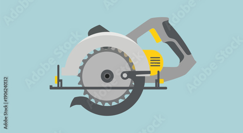 Circular saw illustration on a blue background.