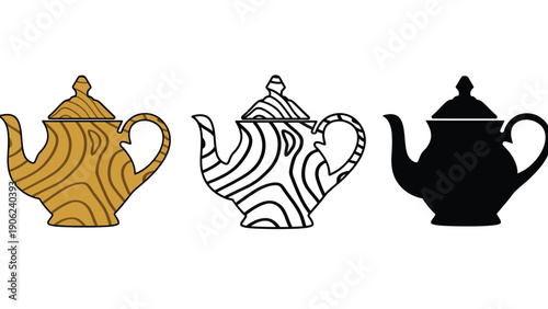 Teapot vector illustrations in various styles and colors for design use