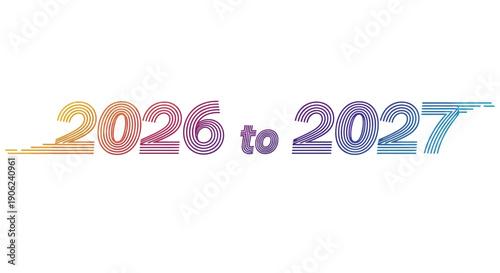Vibrant gradient striped text representing the years 2026 to 2027 for future-oriented design