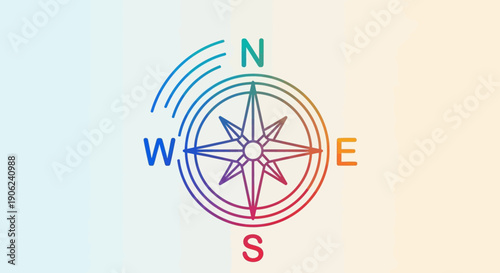 Colorful Gradient Compass Rose Icon Illustrating Modern Navigation and Directional Guidance System