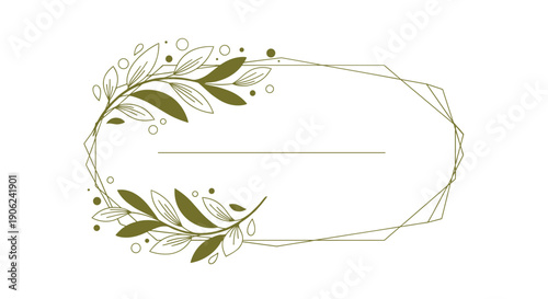 Elegant oval geometric frame adorned with delicate olive branches and subtle floral accents ideal for invitations and branding