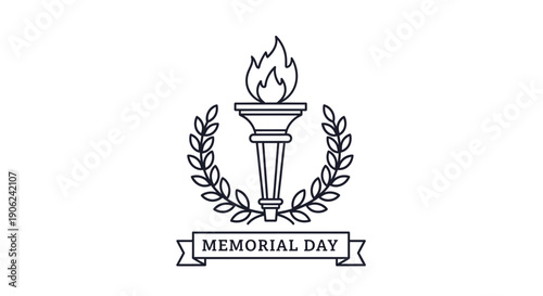 Minimalist Memorial Day Torch and Laurel Wreath Emblem for Veterans Remembrance