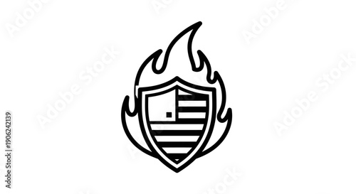 Dynamic shield engulfed in flames illustrating strength and patriotic fervor an iconic symbol of