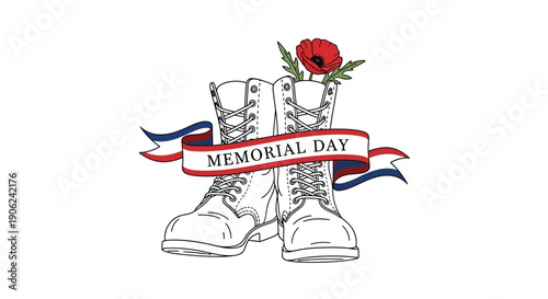 Memorial Day military boots and poppy illustration honoring fallen soldiers tribute artwork