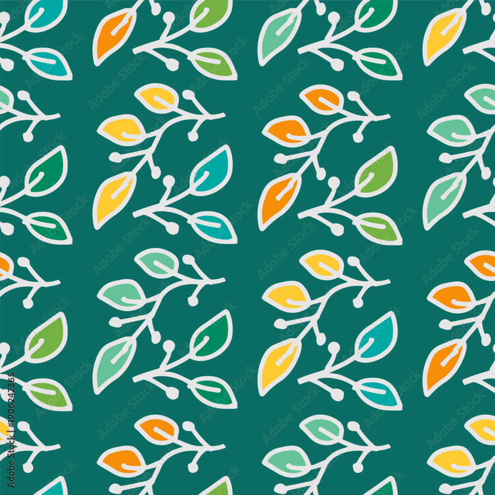 Obraz premium Seamless pattern with leaves. Vector hand-drawn illustration.