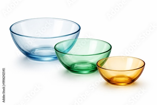 a set of colored glass bowls