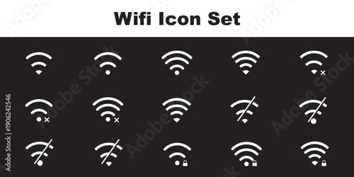 Network connectivity and WiFi line icons set. Minimalist outline vector of internet signal, router, cloud storage, satellite dish, and communication technology symbols on white background
