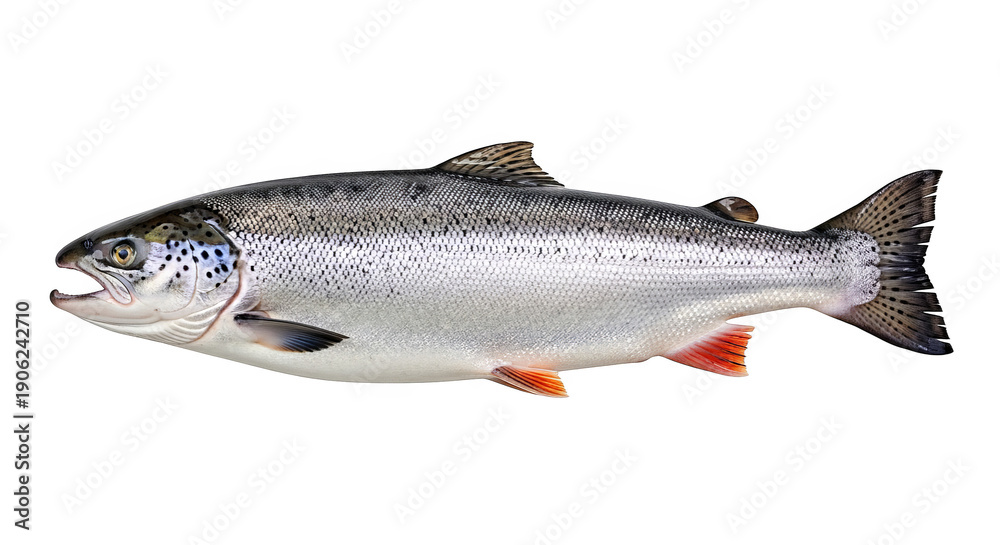 Obraz premium Fresh Whole Atlantic Salmon Fish On Black Background