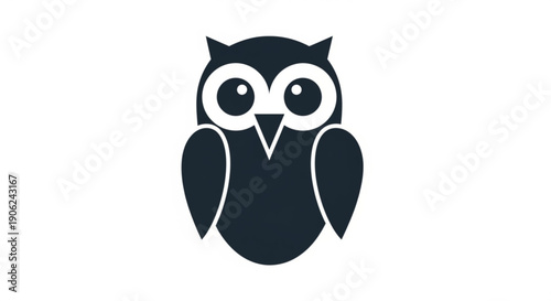 Large eyed black owl icon with white accents on plain background