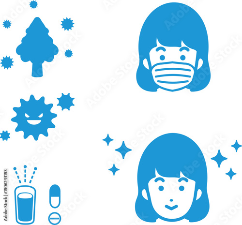 Illustration of Person Suffering from Hay Fever. Symptoms of Sneezing, Runny Nose, and Allergies