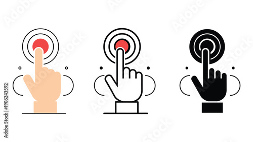 Three icons depict a finger touching a red circle.
