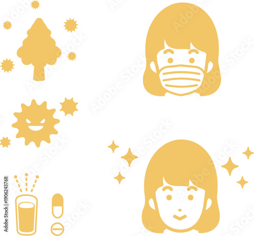 Illustration of Person Suffering from Hay Fever. Symptoms of Sneezing, Runny Nose, and Allergies