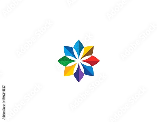 Free Download A vibrant, abstract flower design composed of eight petals, each a different color of the rainbow, on a clean white background - GFXLoad