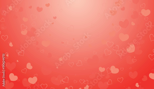 Romantic red gradient background with scattered heart shapes in soft pink and red tone, Valentine's day background, holidays background