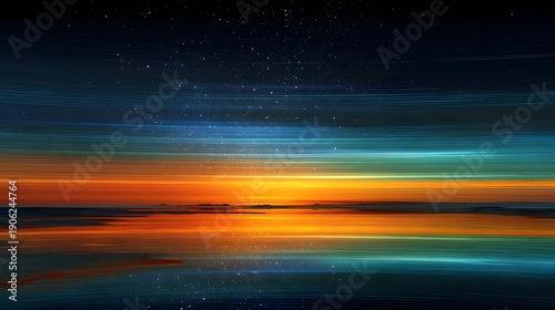 Abstract Sunset Horizon - A Vibrant Display of Colors and Light Reflections.