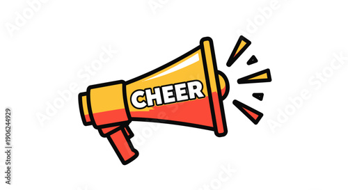 Vibrant red and yellow megaphone graphic shouting 'CHEER' with sound waves, symbolizing support