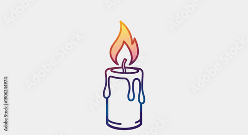 A colorful glowing candle with melting wax, illuminating a peaceful and serene atmosphere with its