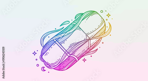 Vibrant Rainbow Eraser Illustration with Magical Sparkles on a Soft Gradient Background