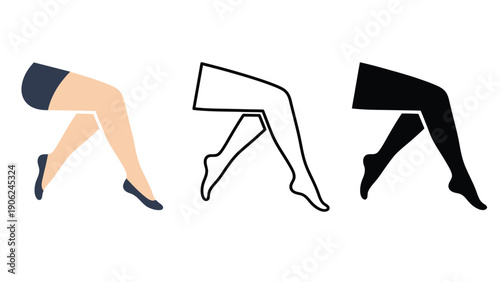 Three stylized illustrations of female legs in different styles.