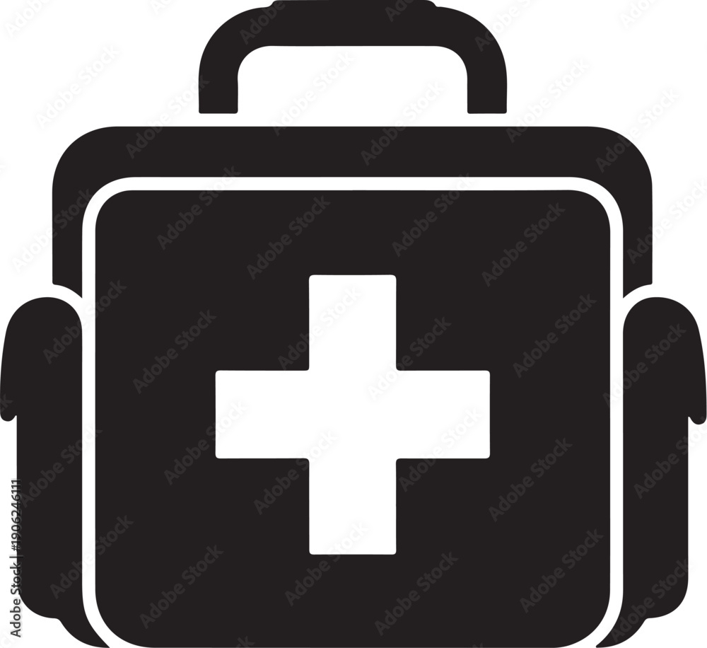 Obraz premium Minimalist medical kit icon with cross symbol isolated on white background
