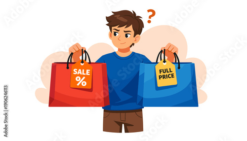 Man holding sale and full price bags.